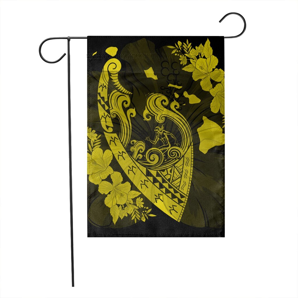 Hawaiian Fish Hook Hibiscus Banzai Surfing Polynesian Flag Yellow - AH - Polynesian Pride