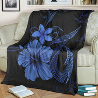 Hawaiian Fish Hook Hibiscus Plumeria Polynesian Premium Blankets - Blue - AH - Polynesian Pride