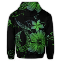 Hawaiian Fish Hook Hibiscus Plumeria Polynesian Hoodie Green - Polynesian Pride