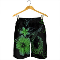 Hawaiian Fish Hook Hibiscus Plumeria Polynesian Men's Shorts - Green - AH - Polynesian Pride