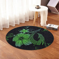 Hawaiian Fish Hook Hibiscus Plumeria Polynesian Round Carpet - Green - AH - Polynesian Pride
