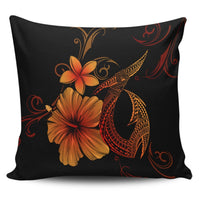 Hawaiian Fish Hook Hibiscus Plumeria Polynesian Pillow Covers - Orange - AH Pillow Covers Black - Polynesian Pride