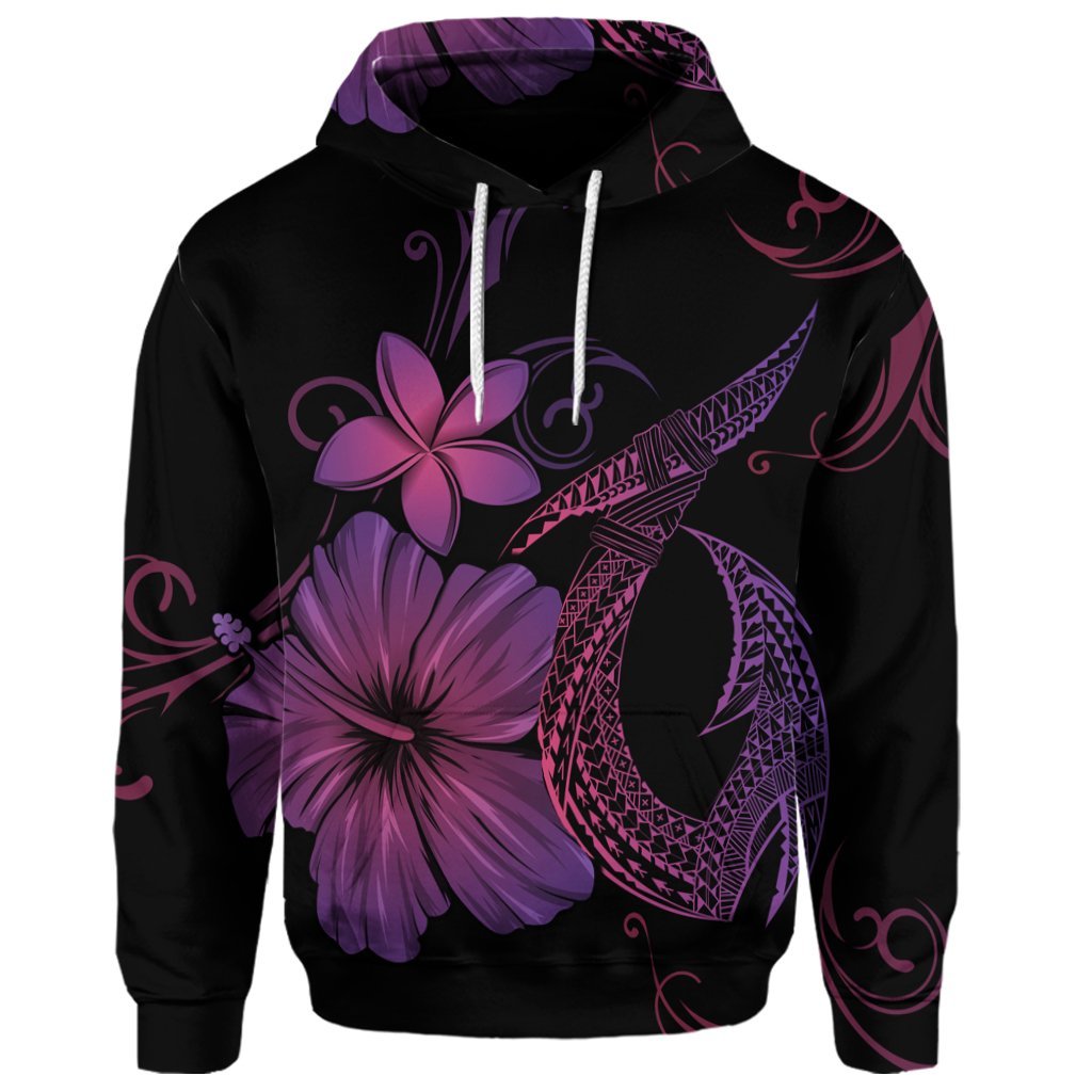 Custom Hawaiian Fish Hook Hibiscus Plumeria Polynesian Hoodie Pink - Polynesian Pride