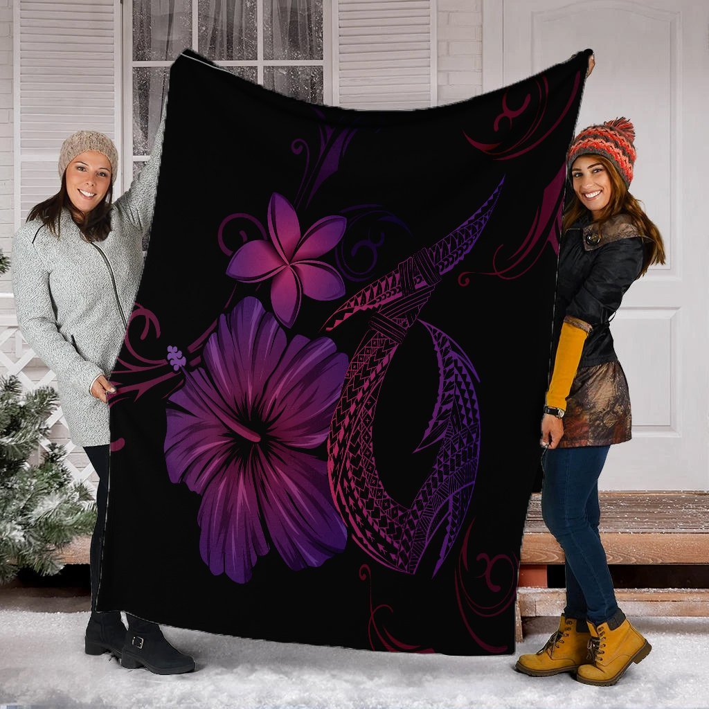 Hawaiian Fish Hook Hibiscus Plumeria Polynesian Premium Blankets - Pink - AH - Polynesian Pride