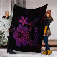 Hawaiian Fish Hook Hibiscus Plumeria Polynesian Premium Blankets - Pink - AH - Polynesian Pride
