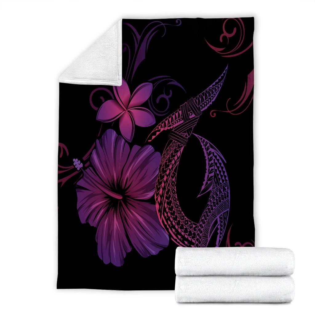 Hawaiian Fish Hook Hibiscus Plumeria Polynesian Premium Blankets - Pink - AH - Polynesian Pride