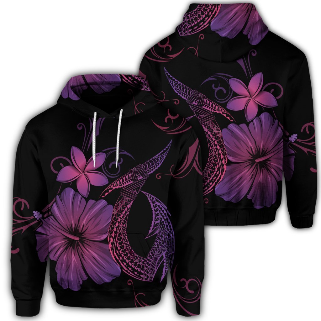 Hawaiian Fish Hook Hibiscus Plumeria Polynesian Hoodie Pink Unisex Art - Polynesian Pride