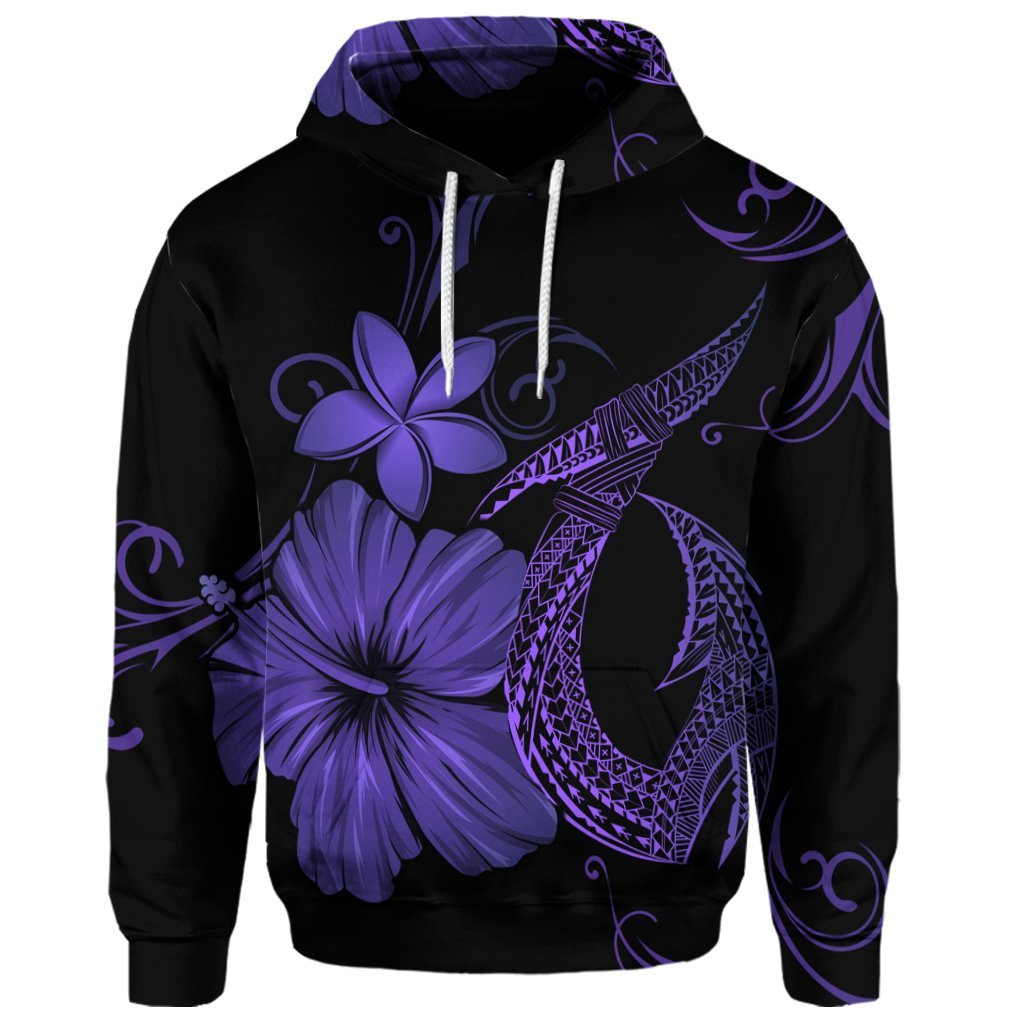 Custom Hawaiian Fish Hook Hibiscus Plumeria Polynesian Hoodie Purple - Polynesian Pride