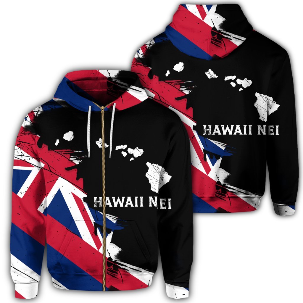 Hawaiian Flag Hawaii Map Nei Polynesian Zip Hoodie Classic Style Unisex Art - Polynesian Pride
