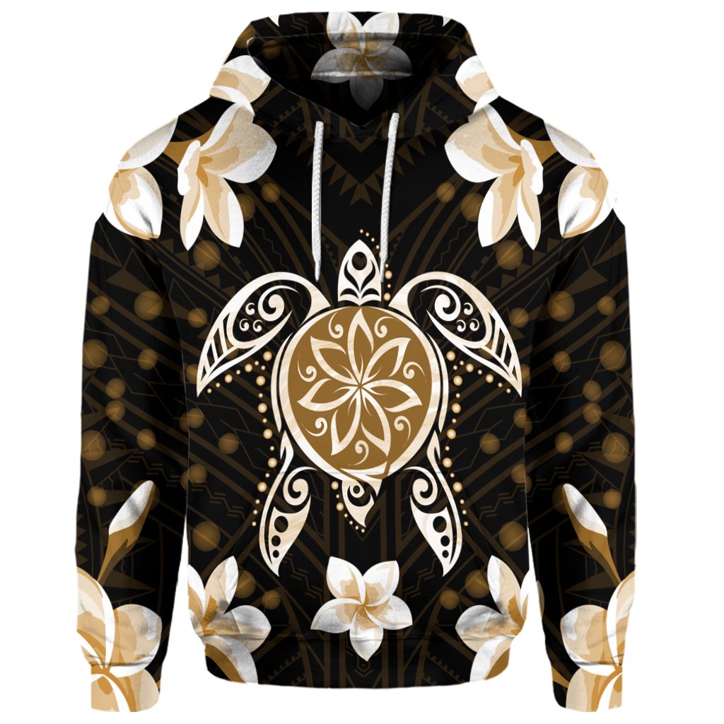 Custom Hawaiian Gold Turtle Plumeria Hoodie - Polynesian Pride