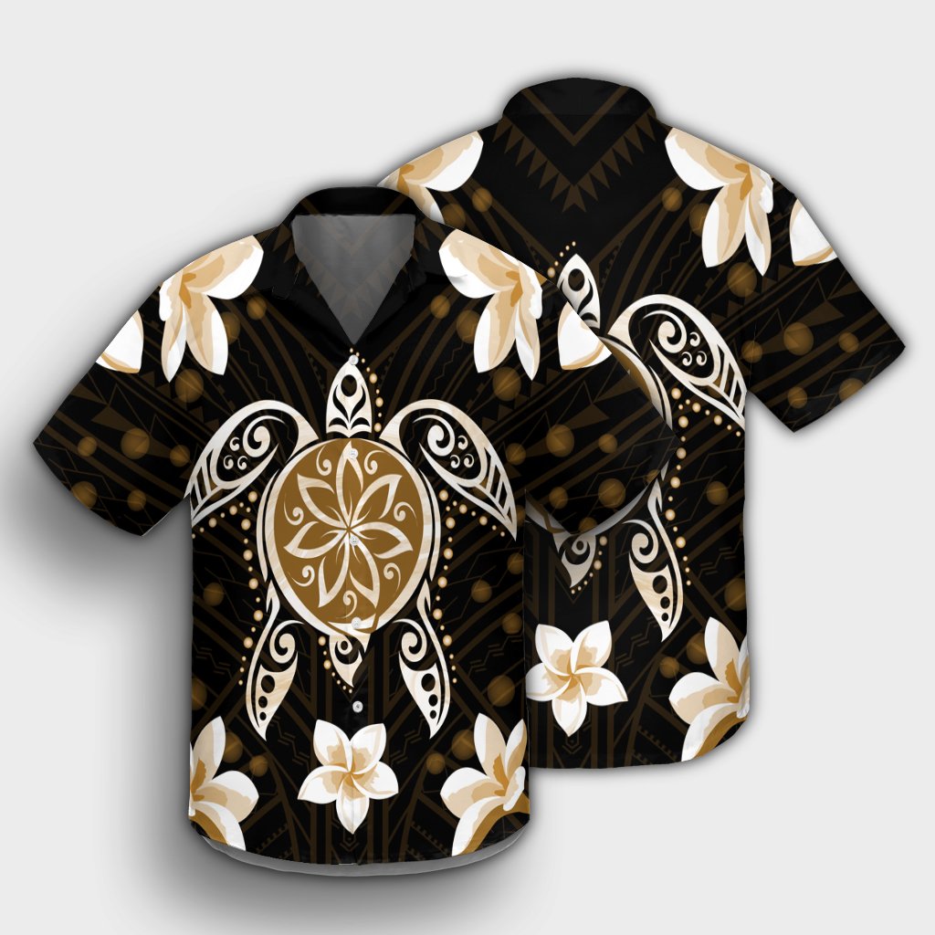 Hawaiian Gold Turtle Plumeria Hawaiian Shirt AH - Polynesian Pride