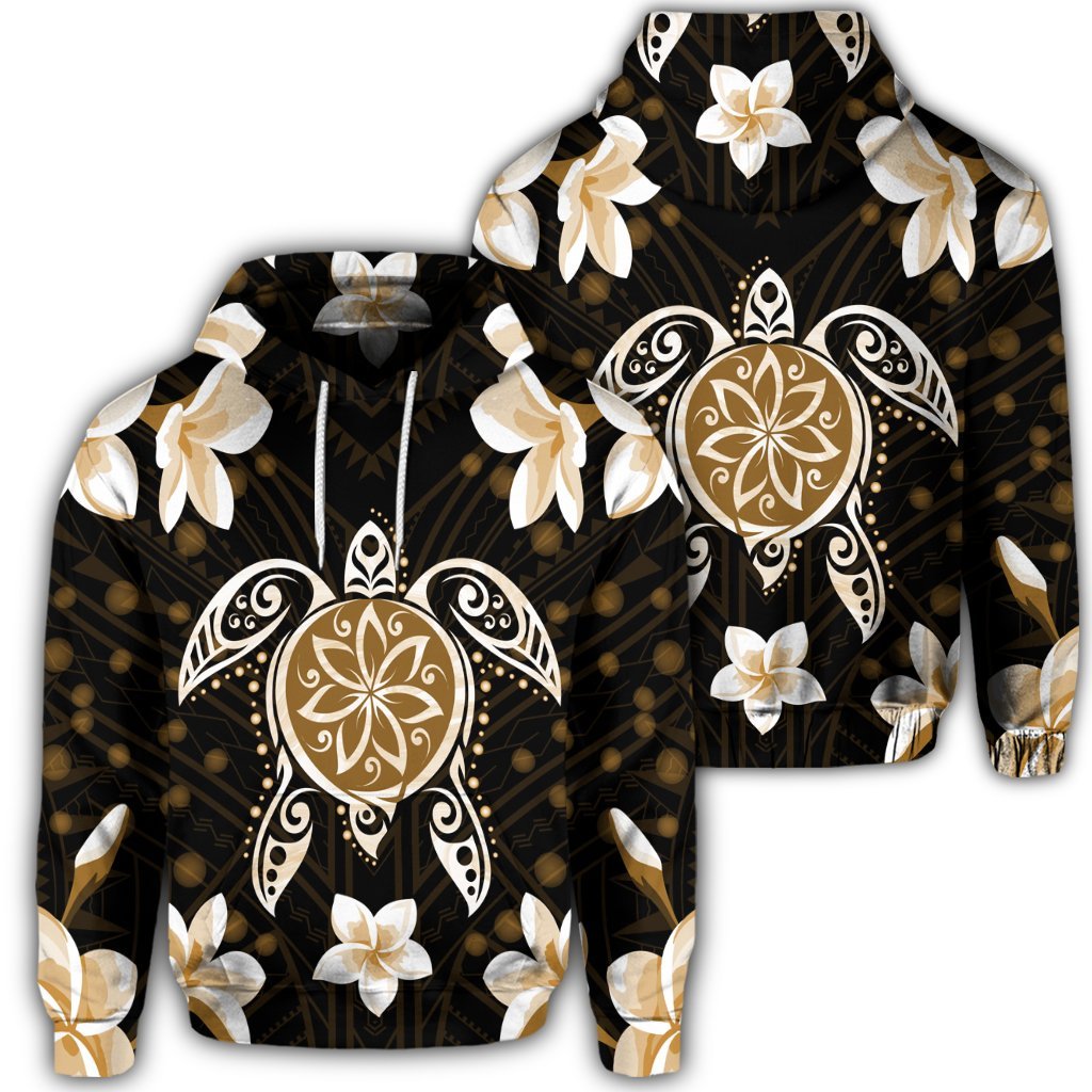 Hawaiian Gold Turtle Plumeria Hoodie Unisex Art - Polynesian Pride