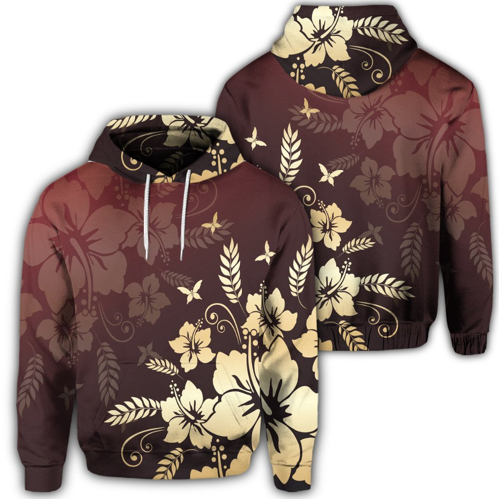 Hawaiian Golden Hibiscus Butterfly Polynesian Hoodie Unisex Art - Polynesian Pride