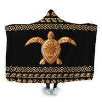 Hawaiian Golden Turtle Hibiscus Plumeria Polynesian Hooded Blanket - AH Hooded Blanket White - Polynesian Pride