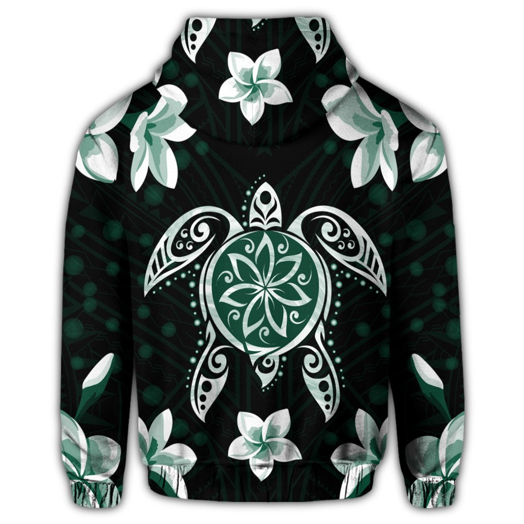 Hawaiian Greenie Turtle Plumeria Hoodie - Polynesian Pride