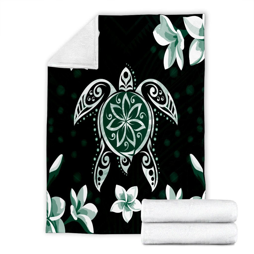 Hawaiian Greenie Turtle Plumeria Premium Blankets AH - Polynesian Pride