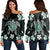 Hawaiian Greenie Turtle Plumeria Women's Off Shoulder Sweater AH Black - Polynesian Pride