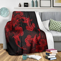 Hawaiian Hammerhead Shark Hibiscus Red Polynesian Premium Blankets - AH - Polynesian Pride