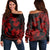 Hawaiian Hammerhead Shark Hibiscus Red Polynesian Women's Off Shoulder Sweater - AH Black - Polynesian Pride