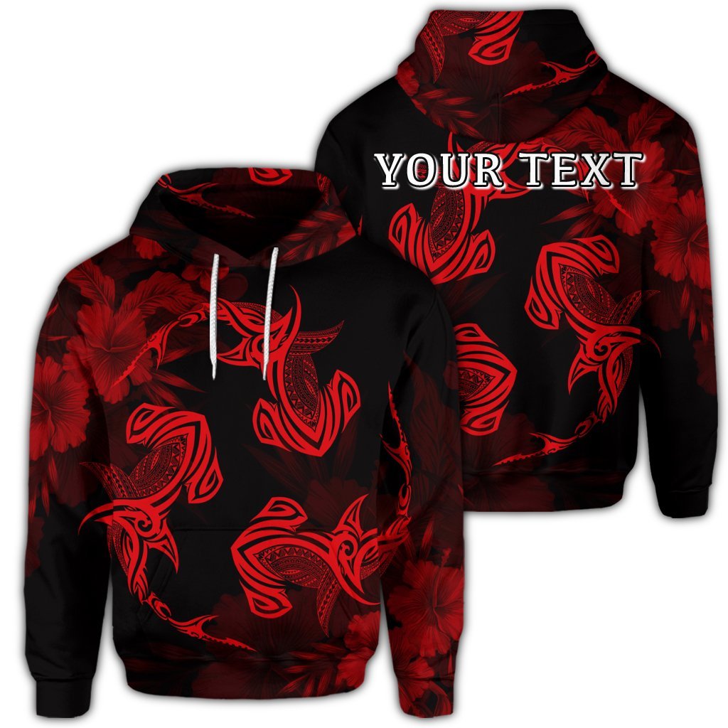 Custom Hawaiian Hammerhead Shark Hibiscus Red Polynesian Hoodie Unisex Art - Polynesian Pride