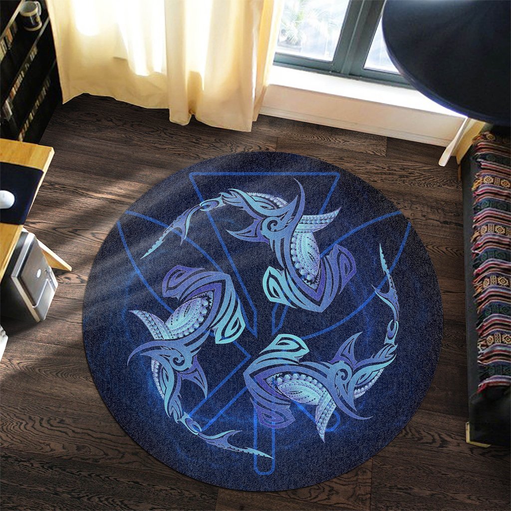 Hawaiian Hammerhead Shark Kanaka Galaxy Polynesian Round Carpet - AH - Polynesian Pride