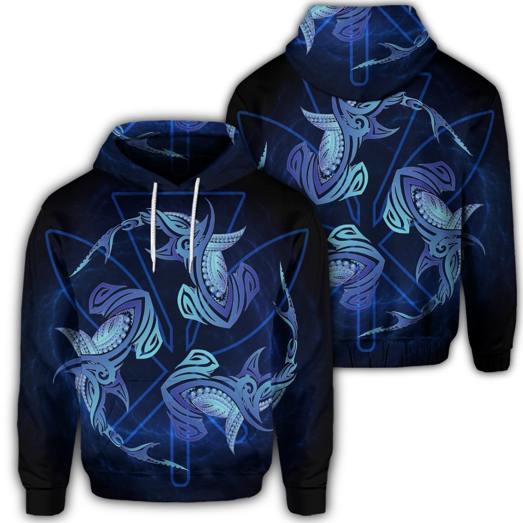 Hawaiian Hammerhead Shark Kanaka Galaxy Polynesian Hoodie Unisex Art - Polynesian Pride