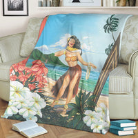 Hawaiian Hibiscus Aloha Hula Girl Dance On The Beach Premium Blankets - AH - Polynesian Pride