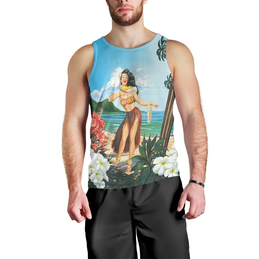 Hawaiian Hibiscus Aloha Hula Girl Dance On The Beach Tank Top - AH Black - Polynesian Pride