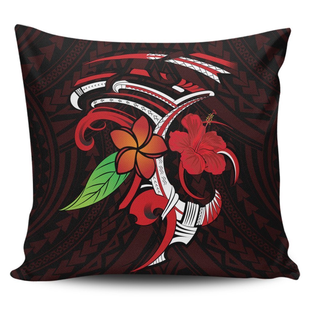 Hawaiian Hibiscus And Plumeria Flower Polynesian Pillow Covers - AH Pillow Covers Black - Polynesian Pride