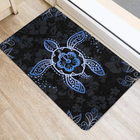 Hawaiian Hibiscus And Turtle Gold Door Mat Blue AH - Polynesian Pride