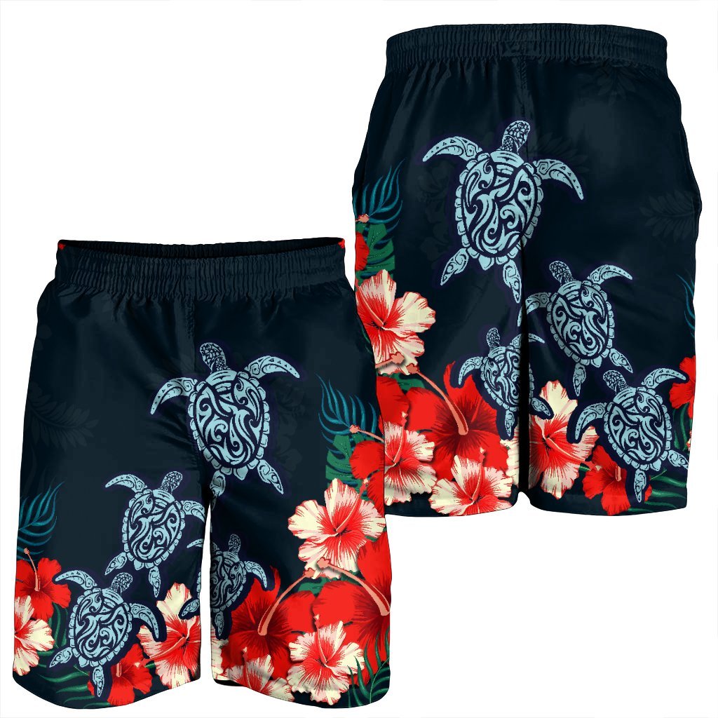 Hawaiian Hibiscus And Turtle Polynesian Men's Shorts - AH - Polynesian Pride