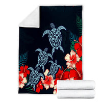 Hawaiian Hibiscus And Turtle Polynesian Premium Blankets - AH - Polynesian Pride