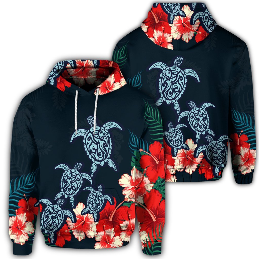 Hawaiian Hibiscus and Turtle Polynesian Hoodie Unisex Art - Polynesian Pride