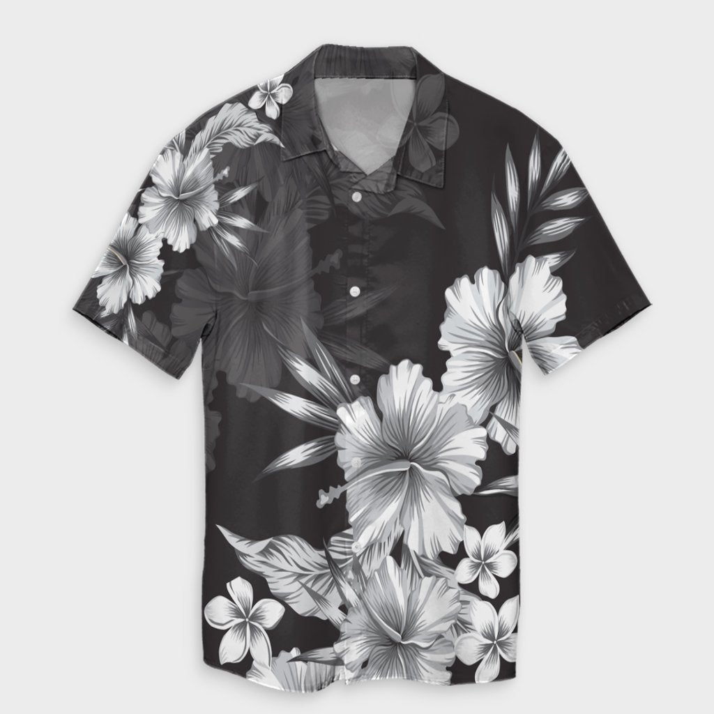 Hawaiian Hibiscus Black And White Polynesian Hawaiian Shirt - AH Black - Polynesian Pride