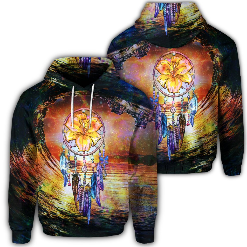 Hawaiian Hibiscus Dreamcatcher Wales Night Hoodie Unisex Art - Polynesian Pride