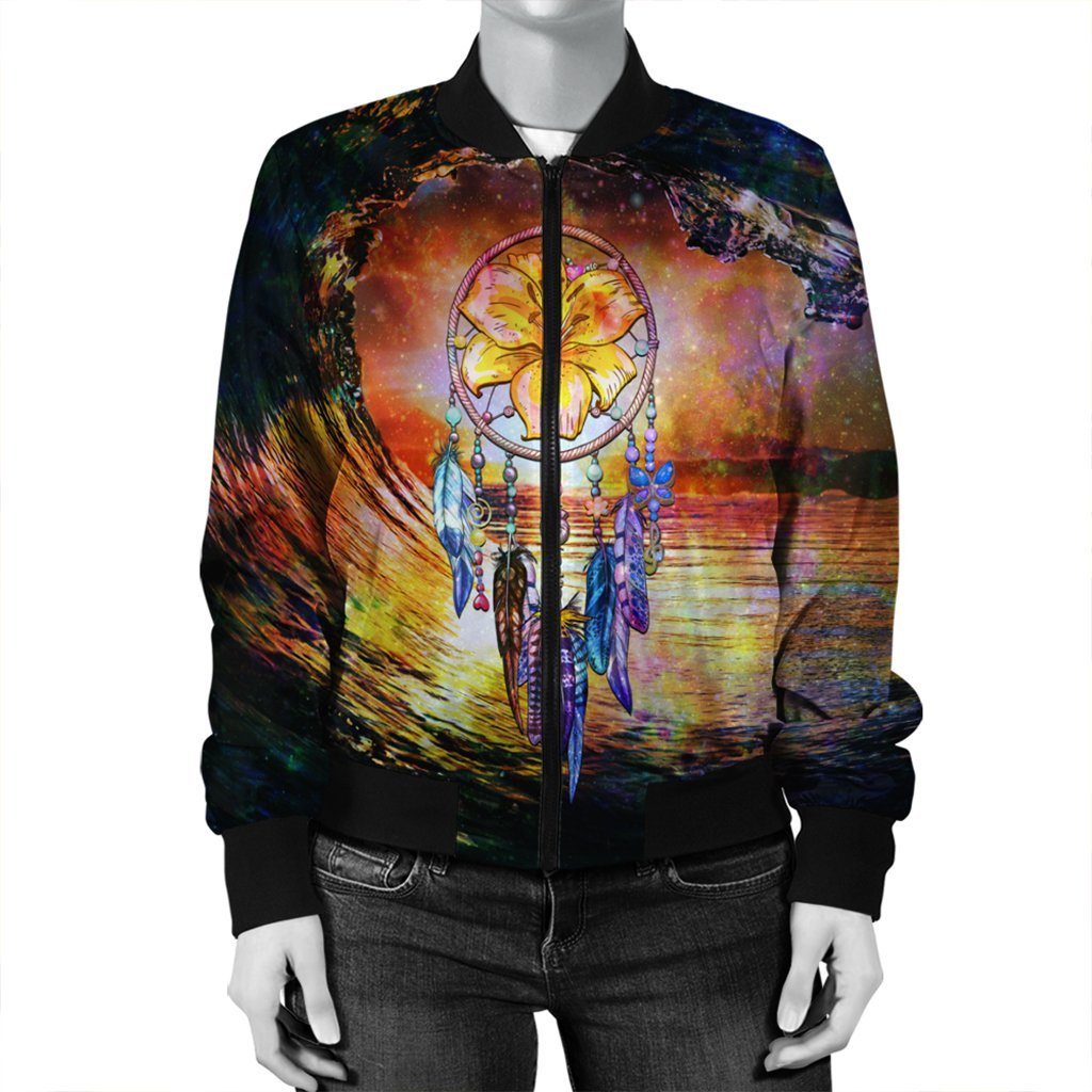 Hawaiian Hibiscus Dreamcatcher Wales Night Bomber Jacket - AH - Polynesian Pride