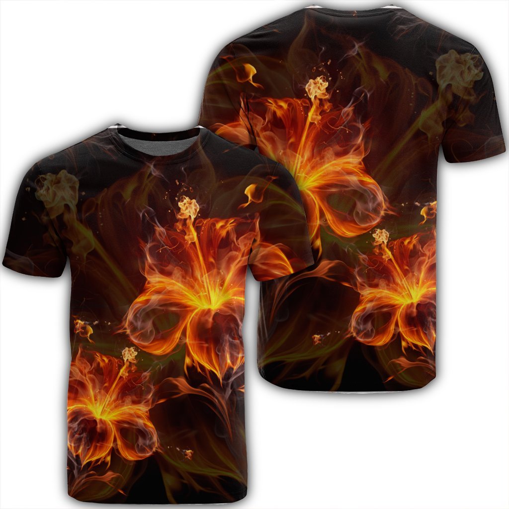 Hawaiian Hibiscus Fire Polynesian T Shirt Unisex Black - Polynesian Pride