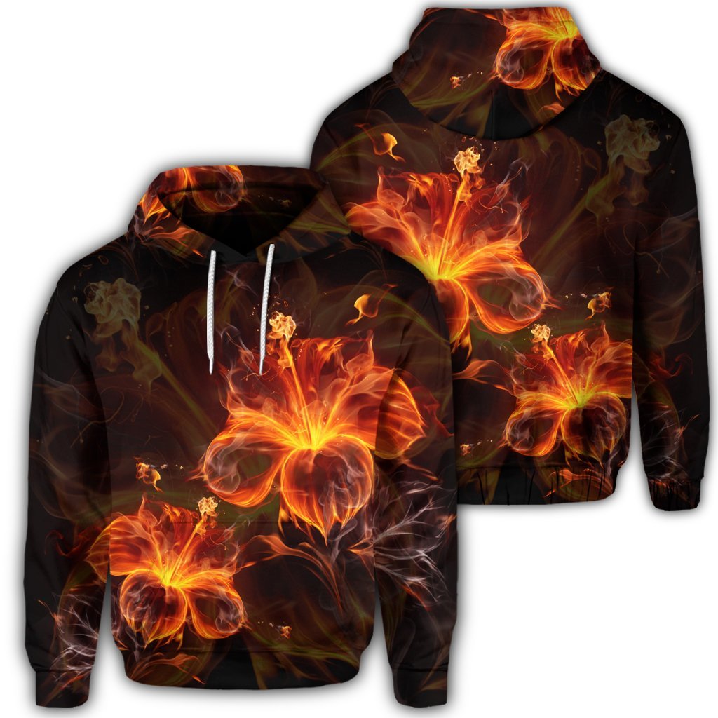 Hawaiian Hibiscus Fire Polynesian Hoodie Unisex Art - Polynesian Pride