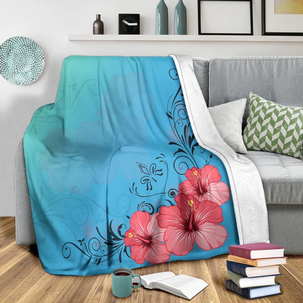 Hawaiian Hibiscus Flower Red Premium Blankets - AH - AH - Polynesian Pride