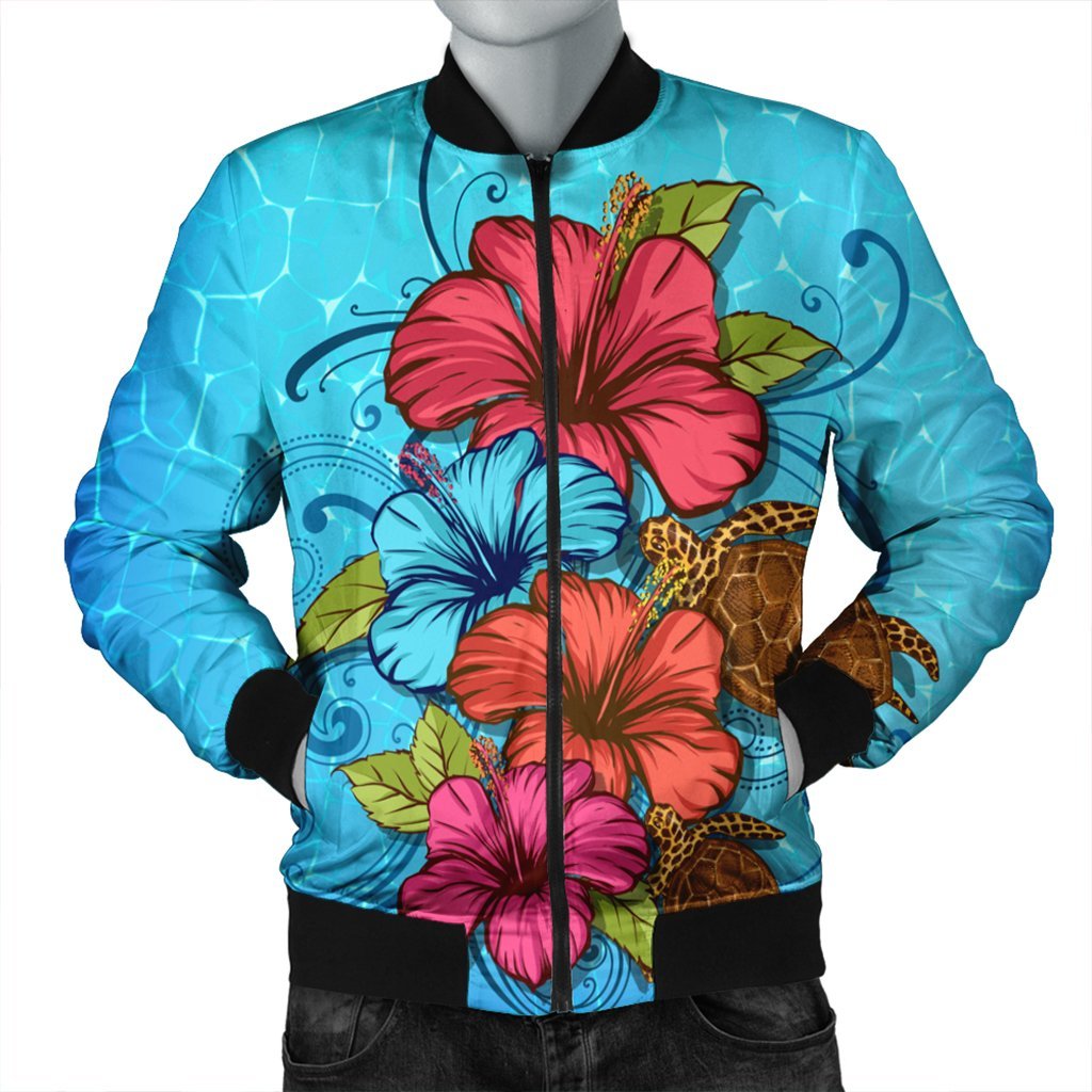 Hawaiian Hibiscus Flower Soulful Bomber Jacket - AH Black Unisex - Polynesian Pride