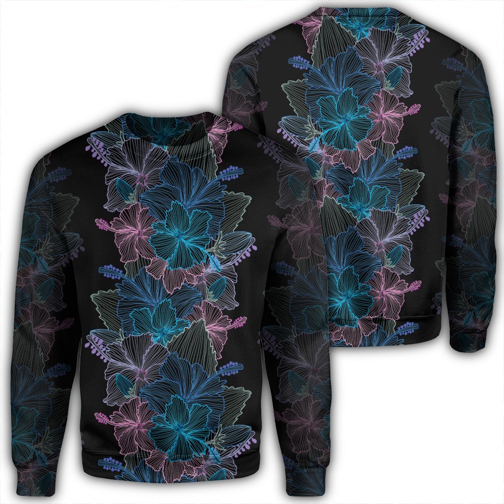 Hawaiian Hibiscus Full Color Polynesian Sweatshirt - AH Unisex Black - Polynesian Pride