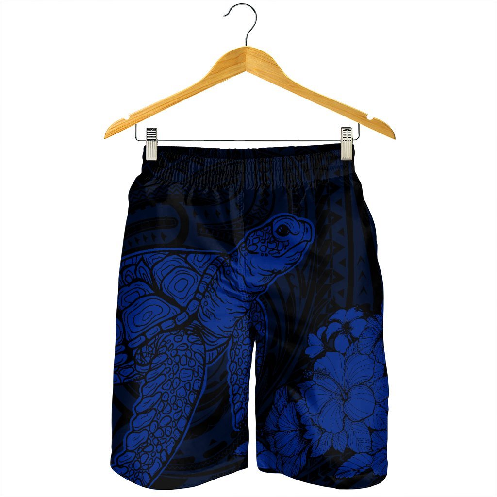Hawaiian Hibiscus Memory Turtle Polynesian Men's Shorts Blue - AH - Polynesian Pride