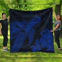 Hawaiian Hibiscus Memory Turtle Polynesian Premium Quilts Blue - AH Black - Polynesian Pride