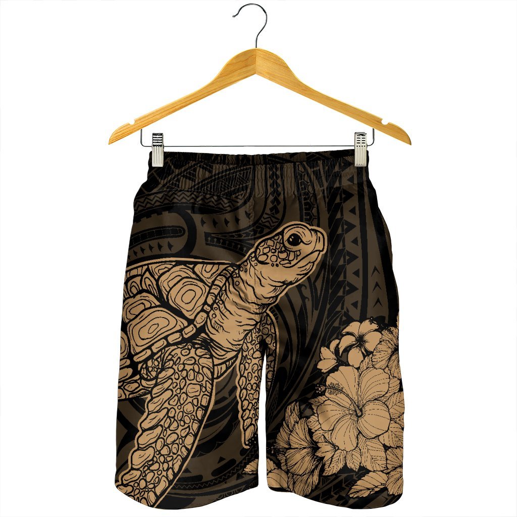 Hawaiian Hibiscus Memory Turtle Polynesian Men's Shorts Gold - AH - Polynesian Pride