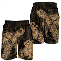 Hawaiian Hibiscus Memory Turtle Polynesian Men's Shorts Gold - AH - Polynesian Pride