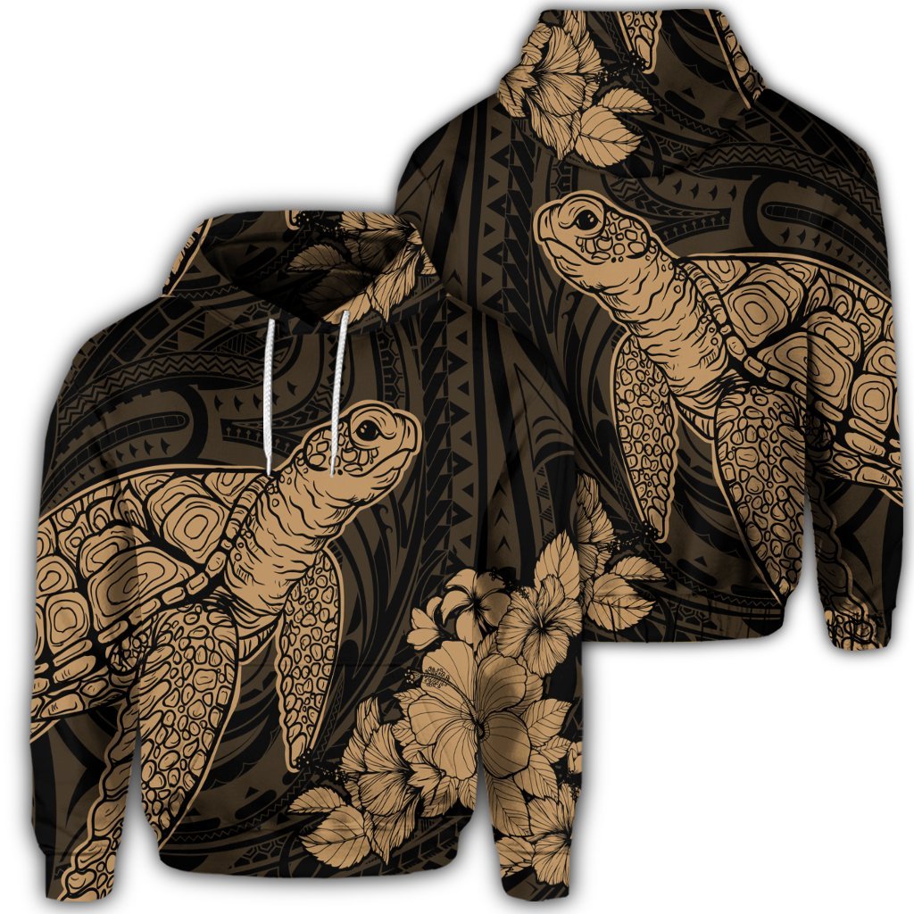 Hawaiian Hibiscus Memory Turtle Polynesian Hoodie Gold Unisex Art - Polynesian Pride