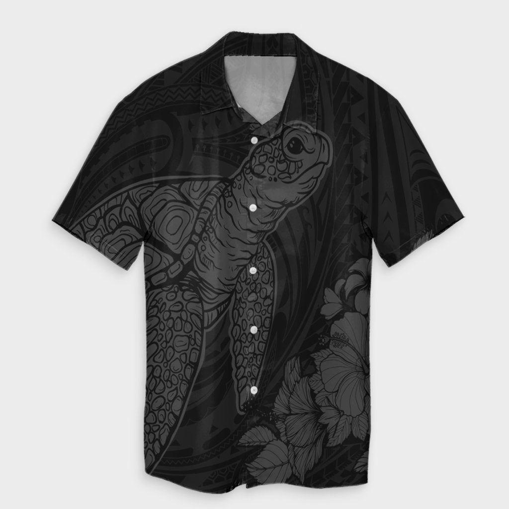 Hawaiian Hibiscus Memory Turtle Polynesian Hawaiian Shirt Gray - AH Unisex Black - Polynesian Pride