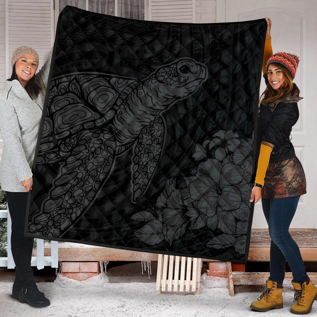 Hawaiian Hibiscus Memory Turtle Polynesian Premium Quilts Gray - AH - Polynesian Pride