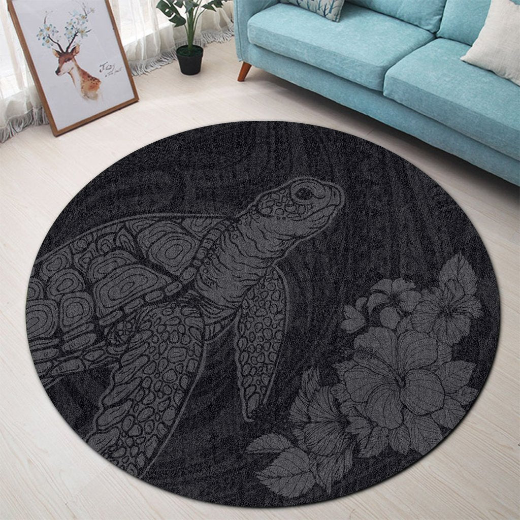 Hawaiian Hibiscus Memory Turtle Polynesian Round Carpet Gray - AH - Polynesian Pride