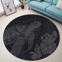 Hawaiian Hibiscus Memory Turtle Polynesian Round Carpet Gray - AH - Polynesian Pride